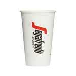Load image into Gallery viewer, White disposable Segafredo Zanetti paper cup with the red and black logo printed on the side, isolated on a white background.
