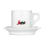 Load image into Gallery viewer, A Segafredo Branded Cup and Saucer Set with the Segafredo Zanetti logo sits gracefully on a matching white saucer set.
