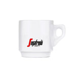Load image into Gallery viewer, A white ceramic cappuccino cup with the &quot;Segafredo Zanetti&quot; logo in black and red is centered on a white background. The Segafredo Branded Cup and Saucer Set has a small handle and a tapered base, making it perfect for enjoying your favorite coffee. Complete your set with its matching saucer for an elegant presentation from Segafredo Zanetti.
