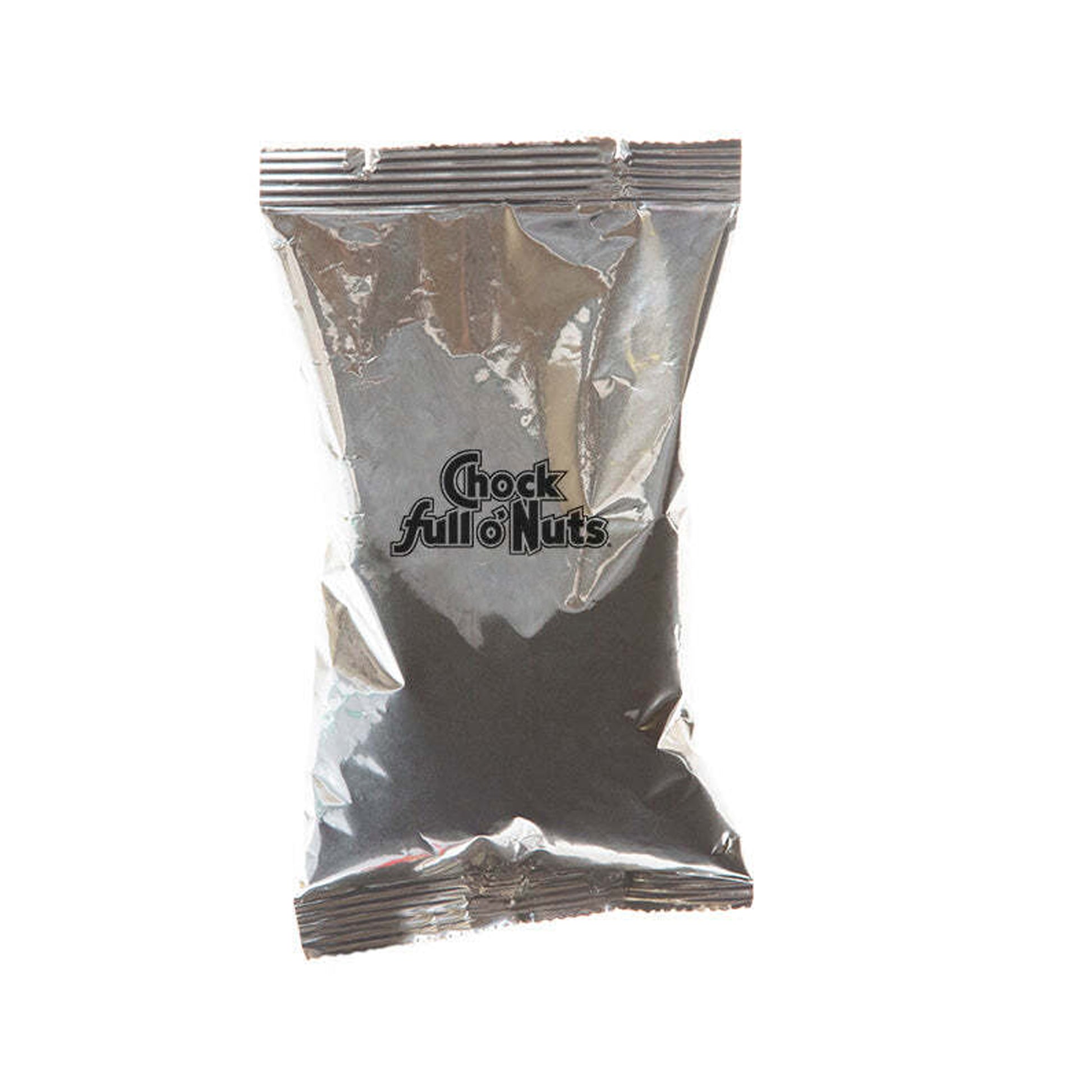 A sealed silver metallic packet of Chock full o’Nuts® Vanilla Crème 100% Arabica Medium Roast coffee, featuring a medium-bodied blend with mild acidity.