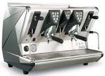Load image into Gallery viewer, A sleek, stainless steel Segafredo Zanetti La San Marco Espresso Machine, 100E, 2-group with a digital display, multiple buttons, steam wands, and a pressure gauge.
