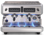 Load image into Gallery viewer, A 2-group model Segafredo Zanetti La San Marco Espresso Machine 20/20 Space, featuring control buttons and steam wands on both sides, all in a sleek stainless steel finish.
