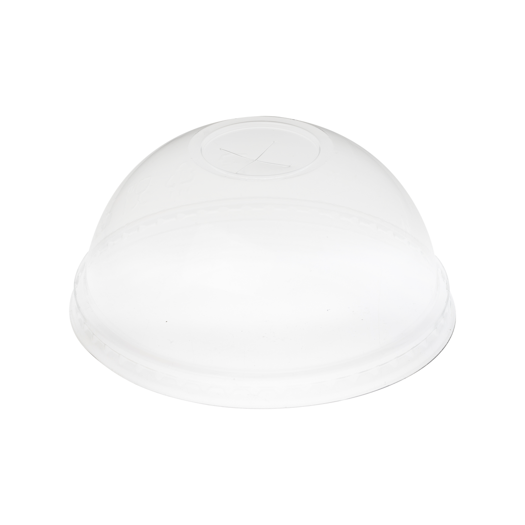 A clear dome lid with a circular cutout on top, perfect for covering food or beverage containers. This strawless Segafredo Zanetti Beverage Lid ensures your drinks stay fresh and spill-free.