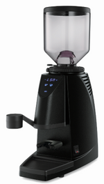 Load image into Gallery viewer, A black Segafredo Zanetti La San Marco SM 92 Instant Smart Espresso Grinder with a transparent bean hopper and a digital display on the front, featuring on-demand grinding for ultimate convenience.
