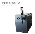 Load image into Gallery viewer, Black NITRO ON TAP X BY SZ machine by Segafredo Zanetti for dispensing nitro cold brew coffee, featuring an external quick connect and a tap handle labeled &quot;Nitro Cold Brew,&quot; utilizing nitrogen sourcing for that perfect pour.
